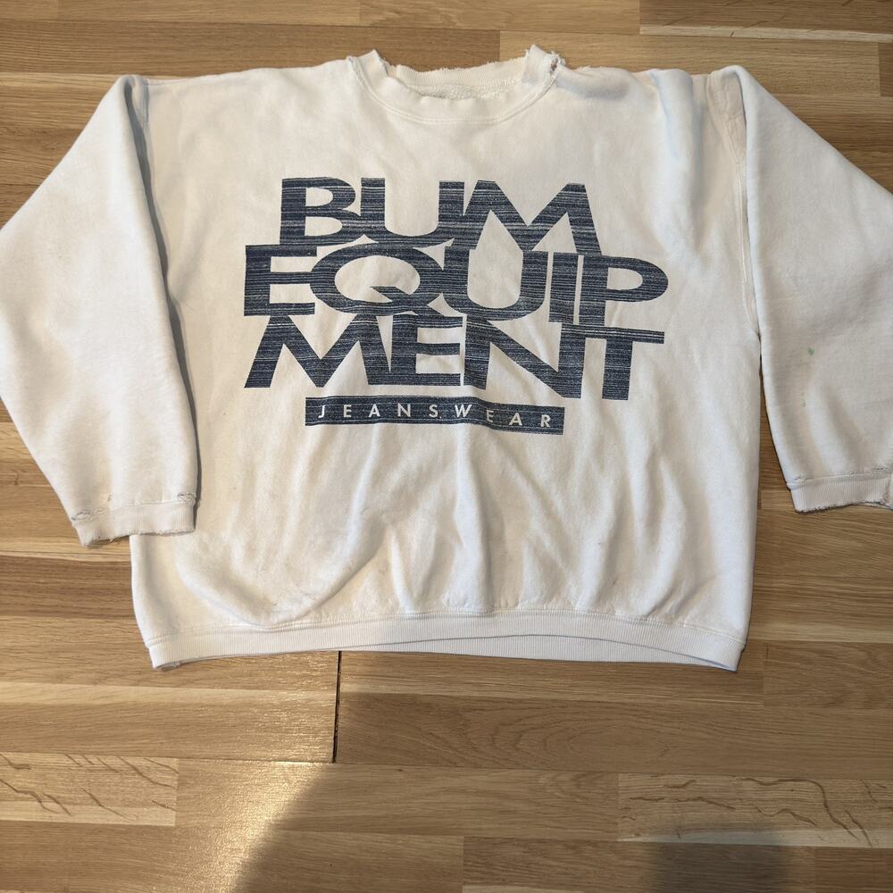 Vintage 90s BUM Equipment Large Sweatshirt B.U.M. Distressed Thrashed w/Stains